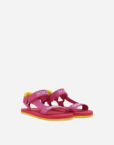 Dolce & Gabbana Logo-embroidered Touch-strap Sandals In Multicolore