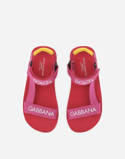 Dolce & Gabbana Logo-embroidered Touch-strap Sandals In Multicolore