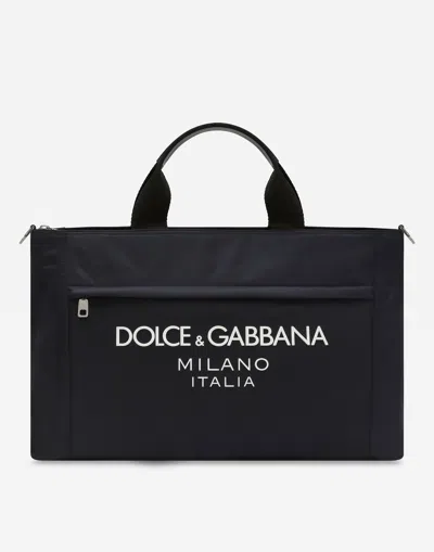 Dolce & Gabbana Men Borsone In Nylon Con Logo In ブルー