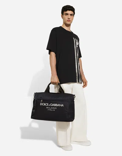 Dolce & Gabbana Men Borsone In Nylon Con Logo In ブルー