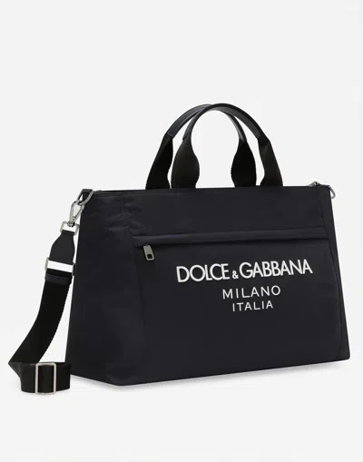 Dolce & Gabbana Men Borsone In Nylon Con Logo In ブルー