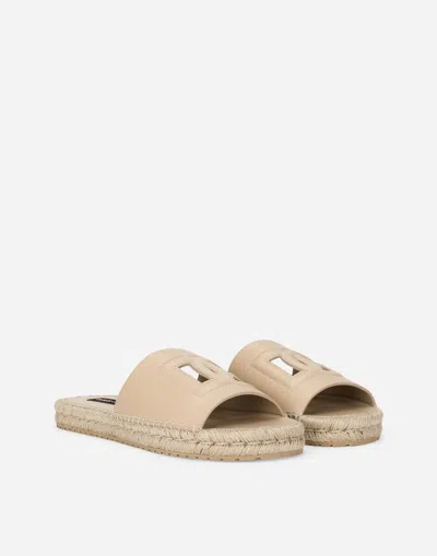 Shop Dolce & Gabbana Calfskin Espadrille Sliders In Cappuccino 2