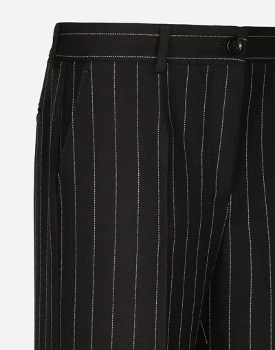 Dolce & Gabbana Pinstripe Virgin Wool Straight Pants In Black