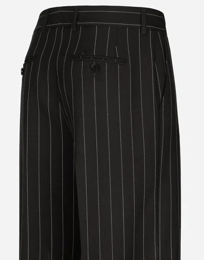 Dolce & Gabbana Pinstripe Virgin Wool Straight Pants In Black