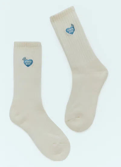 Shop Human Made Logo Embroidery Pile Socks In White