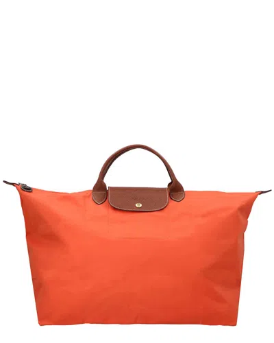 Shop Longchamp Le Pliage Original Small Canvas & Leather Tote Travel Bag In Orange