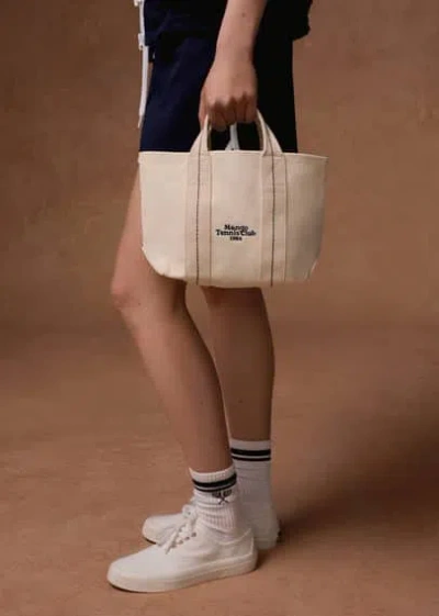 Shop Mango Contrasting Shopper Bag Off White