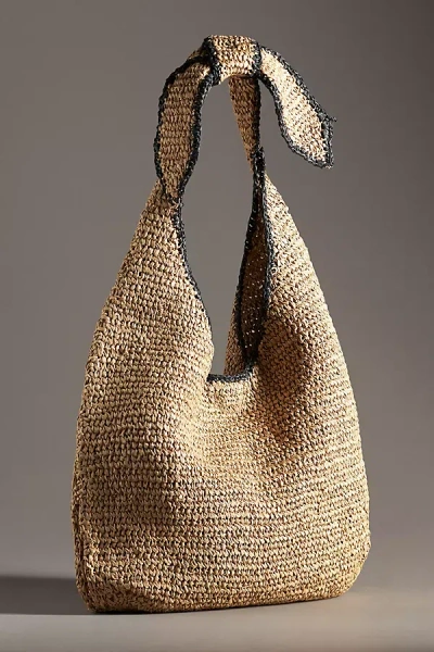 Shop By Anthropologie Tipped Raffia Knotted Tote Bag In Beige