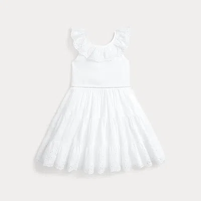 Shop Ralph Lauren Eyelet-embroidered Cotton Voile Dress In White