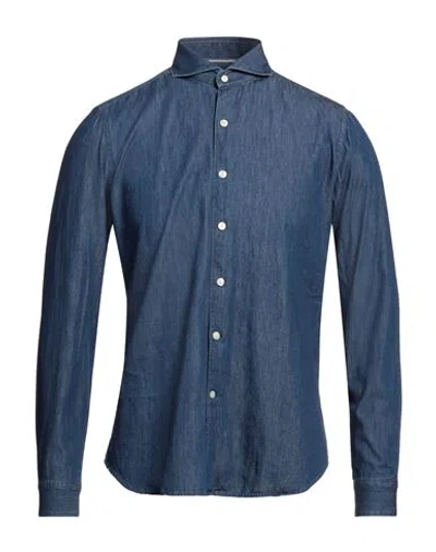 Shop Tintoria Mattei 954 Man Denim Shirt Blue Size 17 ½ Cotton