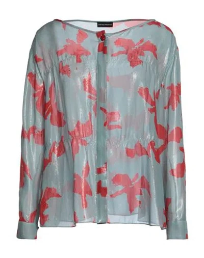 Shop Emporio Armani Woman Shirt Sky Blue Size 14 Silk, Polyamide In Grey