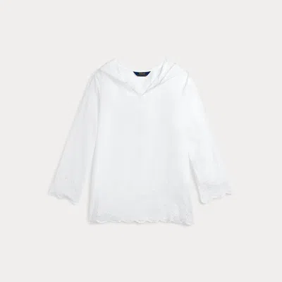 Shop Ralph Lauren Eyelet-embroidered Cotton Hooded Top In White