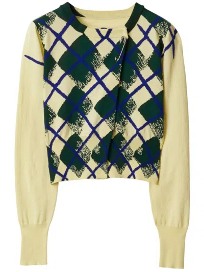 Shop Burberry Argyle-intarsia Cropped Cotton Jumper In Sherbet