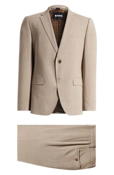 Shop Hugo Boss Huge Stretch Wool Suit In Medium Beige