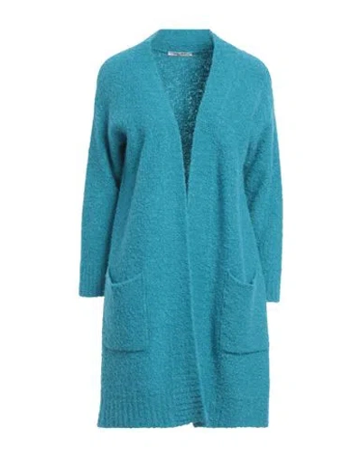 Shop Kangra Woman Cardigan Turquoise Size 10 Alpaca Wool, Wool, Silk, Polyamide In Blue