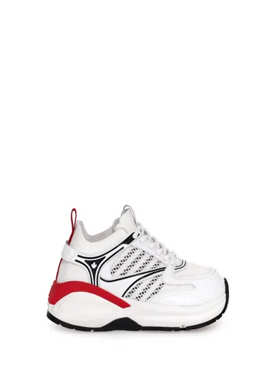 Shop Dsquared2 'dash' White And Silver Low Top Sneakers With 1964 Logo In Techno Fabric Man