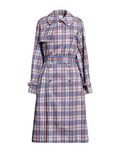 Vetements Check-print Double-breasted Coat In Blue