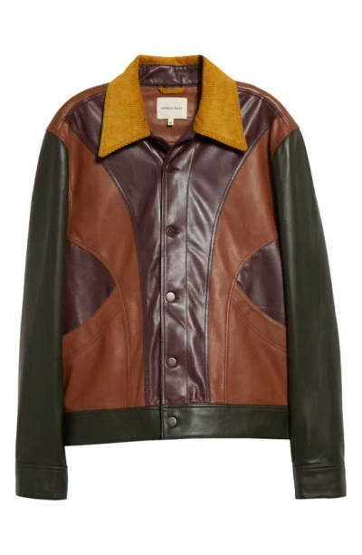 Shop Nicholas Daley Rebel Paneled Leather Jacket In Tan / Brown / Mustard