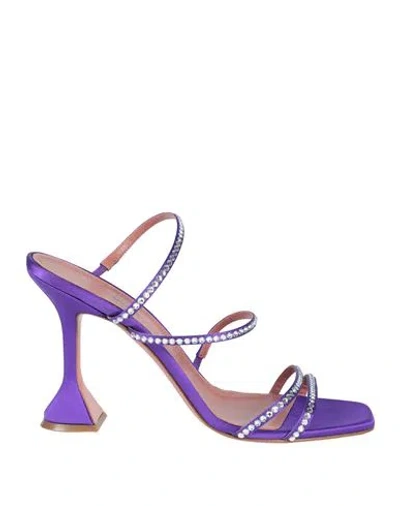 Shop Amina Muaddi Woman Sandals Purple Size 6.5 Textile Fibers