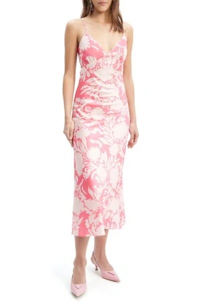 Shop Bardot Malinda Floral Tie Back Satin Midi Dress In Pink Abstract