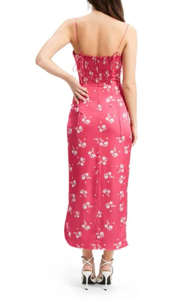 Shop Bardot Amika Floral Print Satin Midi Dress In Hot Pink Floral