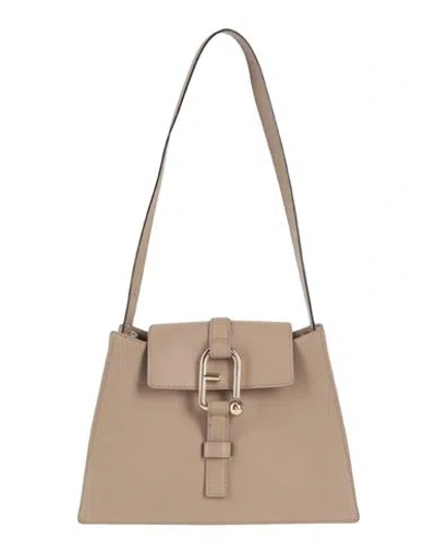 Shop Furla Nuvola S Shoulder Bag Woman Shoulder Bag Khaki Size - Leather In Beige