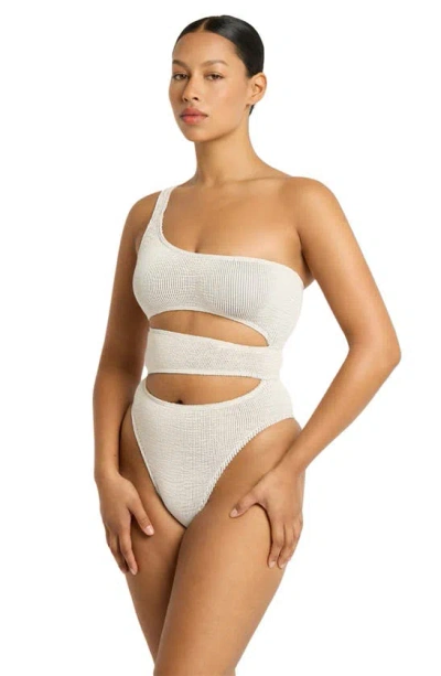 Shop Bondeye Rico Cutout One-shoulder One-piece Swimsuit In Coconut Milk