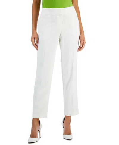 Shop Kasper Petite Mid-rise Straight Slim-fit Pants In Vanilla Ice