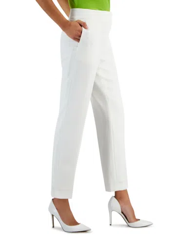 Shop Kasper Petite Mid-rise Straight Slim-fit Pants In Vanilla Ice