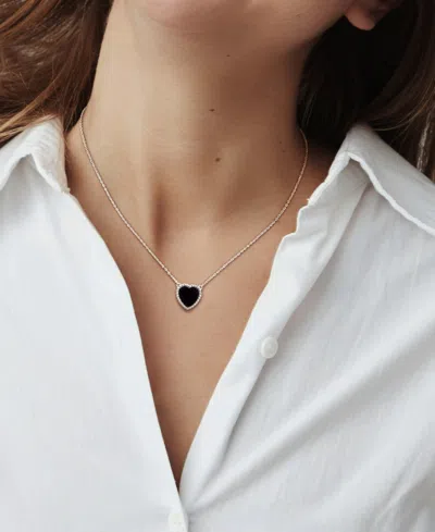 Macy's Black Agate (5 Ct. T.w.) Heart Bead Frame 17" Pendant Necklace In Sterling Silver In Black Agate