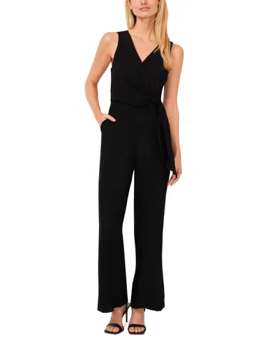 Shop Cece Women's Surplice V-neck Side Tie Sleeveless Jumpsuit In Rich Black