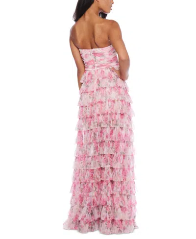 Shop B Darlin Juniors' Floral Print Ruffled Strapless Gown In Light Pink Garden