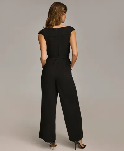 Shop Donna Karan Women's Scoop Neck Sleeveless Belted Jumpsuit In Black