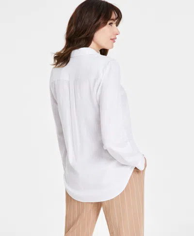Shop Tahari Asl Women's Linen-blend Long Sleeve Button Front Shirt In Ivory