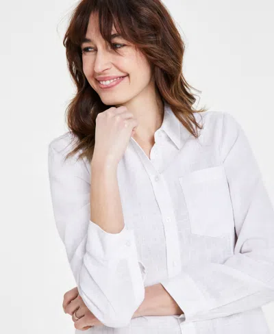 Shop Tahari Asl Women's Linen-blend Long Sleeve Button Front Shirt In Ivory