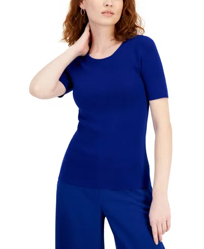 Shop Tahari Asl Women's Short-sleeve Crewneck T-shirt Sweater In Cobalt