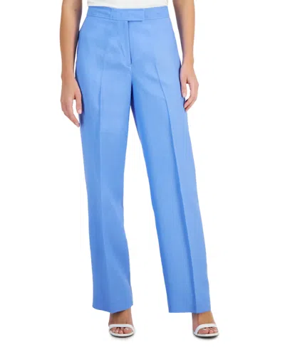 Shop Anne Klein Women's Linen-blend High Rise Wide-leg Pants In Shore Blue