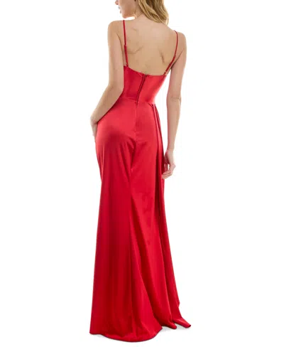 B Darlin Juniors' Satin Cowlneck Gown In Red