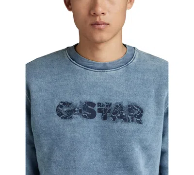 Shop G-star Raw G-star Men's Indigo Distressed Logo Sweatshirt In Sun Faded Blue