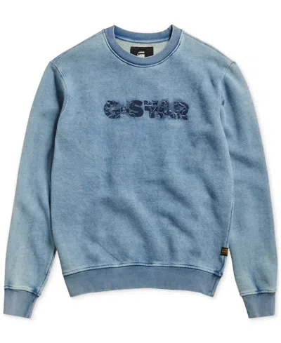 Shop G-star Raw G-star Men's Indigo Distressed Logo Sweatshirt In Sun Faded Blue