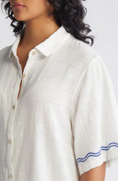 Shop Rip Curl Santorini Border Print Short Sleeve Button-up Shirt In Blue