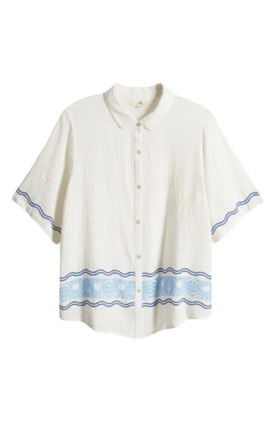 Shop Rip Curl Santorini Border Print Short Sleeve Button-up Shirt In Blue
