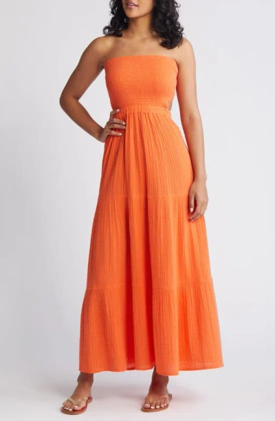 Shop Rip Curl Premium Surf Strapless Cutout Maxi Dress In Bright Orange