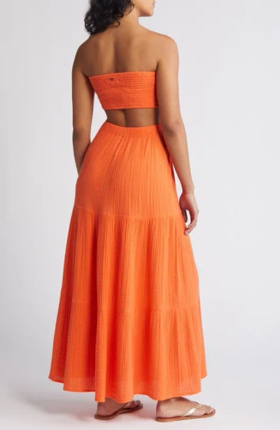 Shop Rip Curl Premium Surf Strapless Cutout Maxi Dress In Bright Orange