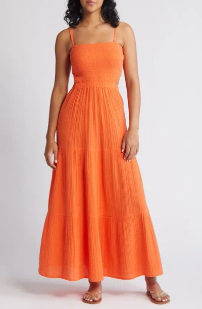 Shop Rip Curl Premium Surf Strapless Cutout Maxi Dress In Bright Orange