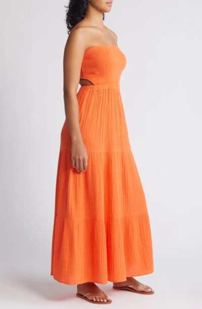 Shop Rip Curl Premium Surf Strapless Cutout Maxi Dress In Bright Orange