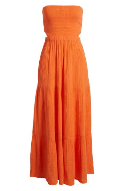 Shop Rip Curl Premium Surf Strapless Cutout Maxi Dress In Bright Orange