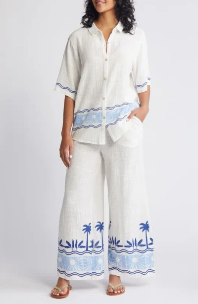 Rip Curl Santorini Border Print Palazzo Pants In Blue