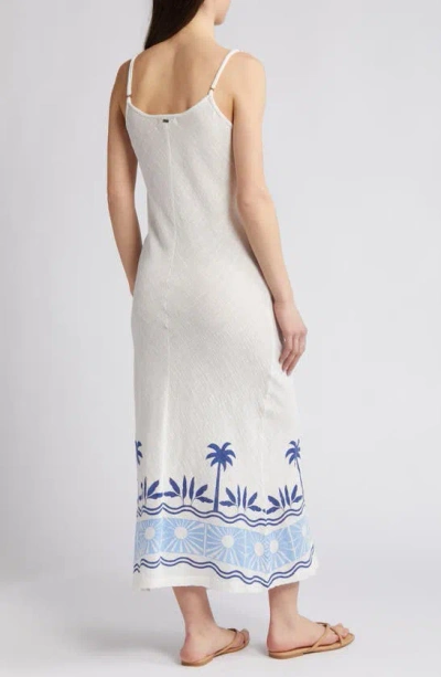 Shop Rip Curl Santorini Border Print Gauze Maxi Slipdress In Blue/ivory