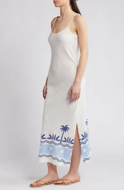 Rip Curl Santorini Border Print Gauze Maxi Slipdress In Blue/ivory